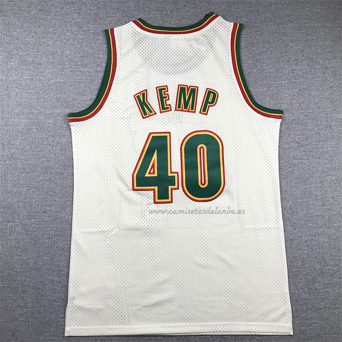 Camiseta Seattle SuperSonics Shawn Kemp NO 40 Mitchell & Ness Chainstitch Crema